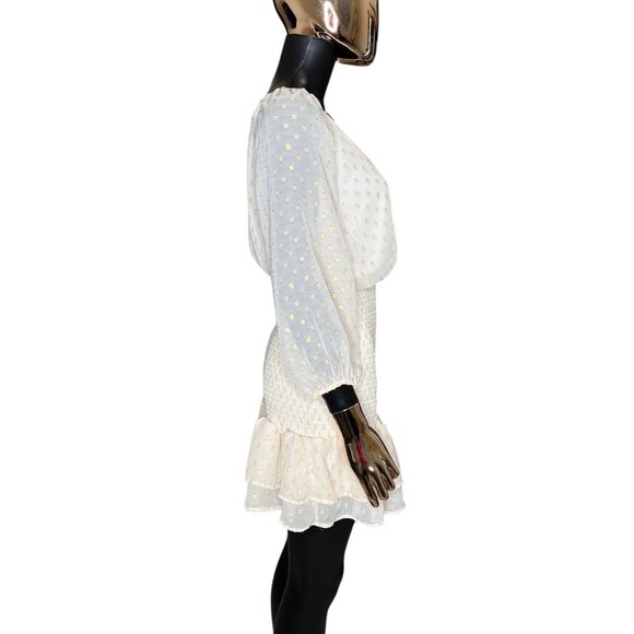 Lulu's All The Cheers Cream and Gold Dotted Smocked Mini Dress Size Medium NWT - Picture 8 of 11